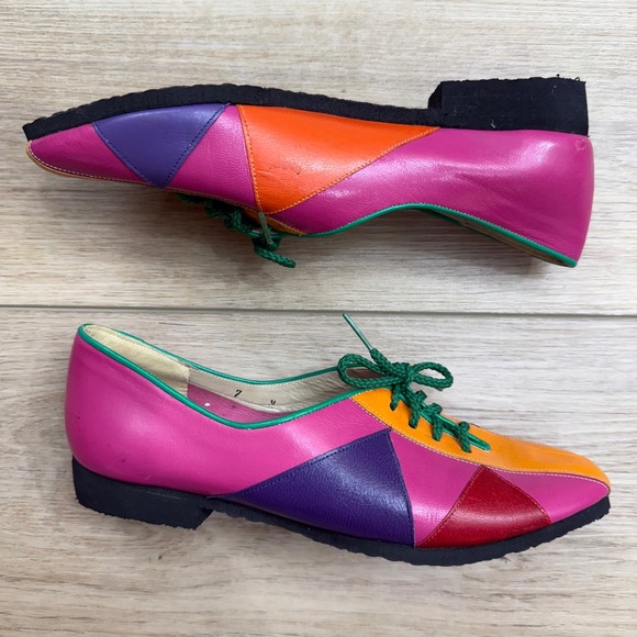 Vintage David Tate Leather Oxfords Colorful Twee Patchwork Lace Up Shoes Size 7N - Picture 2 of 7